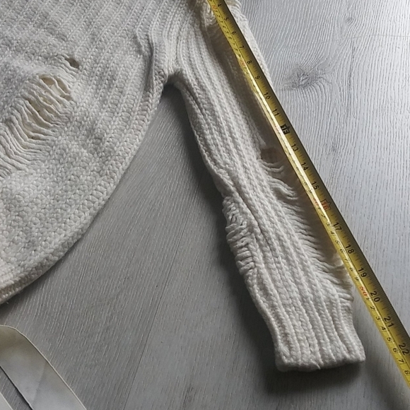 Moussy ribbon sweater beige chunky knit ripped - Picture 9 of 13